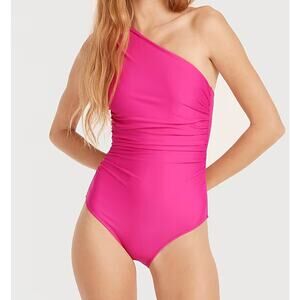J.Crew Ruched one-shoulder one-piece Swimsuit in Radiant Fuchsia Size 4 #BC108